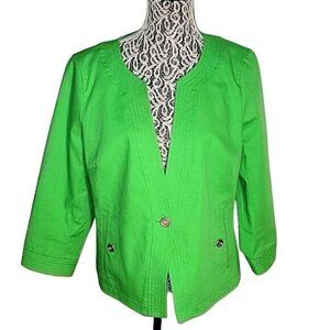 TALBOT's Lime Green Blazer Jacket Womens‎ 3/4 Sleeve Button Front Officecore 16
